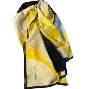 Franco Laurenti Abstract Geometric Silk Scarf Yellow Black White Mod